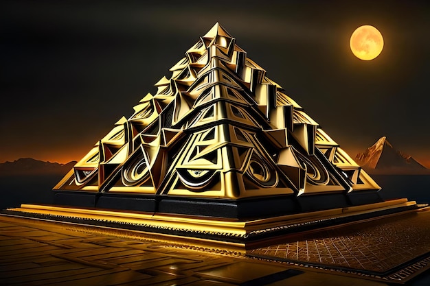 kostbare prächtige goldene Pyramide, goldene geschnitzte Ornamentmuster-Pyramide