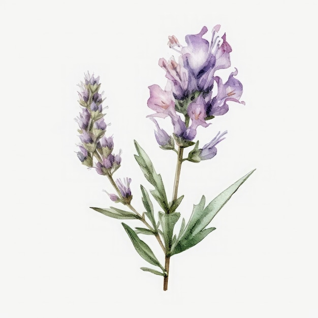 Kostenlose einzelne Lavendelfolwer-Aquarellfarbe, pastellweißer Hintergrund, generiert Ai