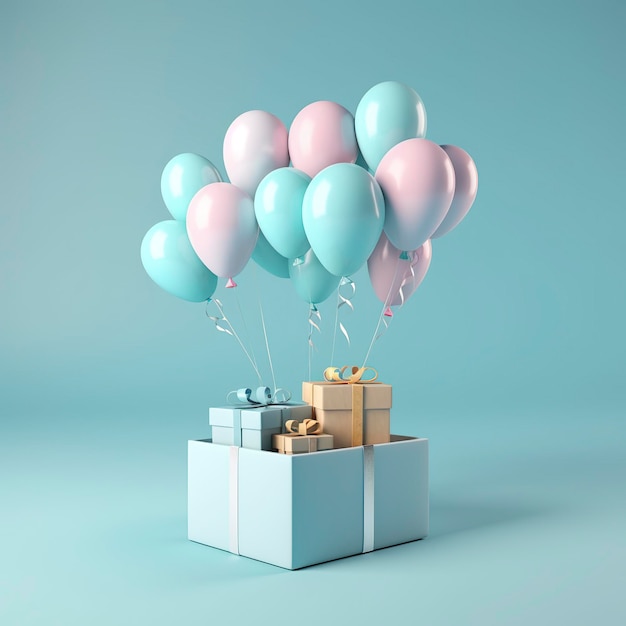 Kostenlose Foto-3D-Luftballons und Geschenkbox generieren AI