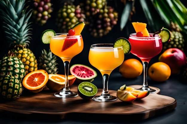 Kostenlose Foto-Drei Gläser tropischer Fruchtcocktails