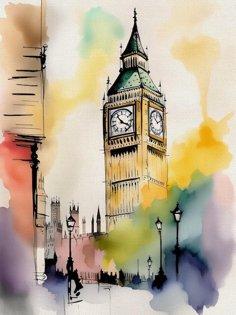 Kostenlose Foto London Big Pen Aquarellmalerei