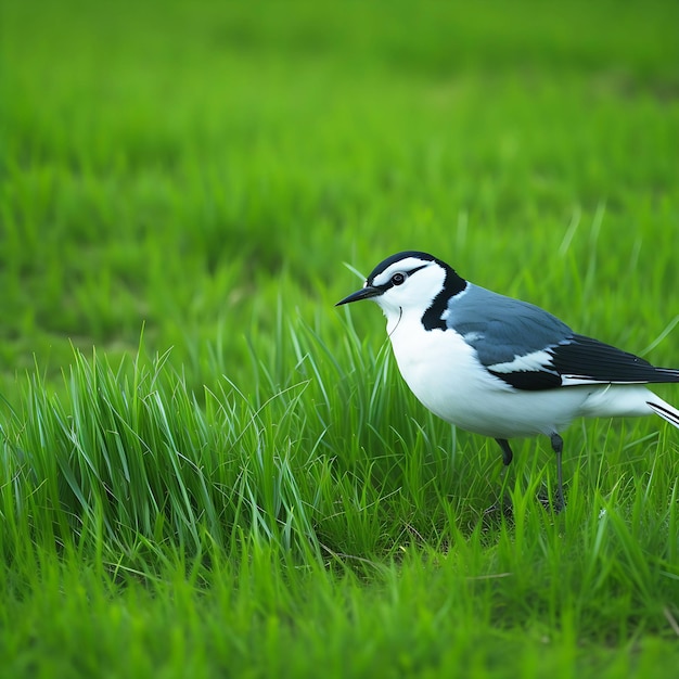 Kostenlose Foto-Nahaufnahme eines heimischen Kanarienvogels auf einer grünen Wiese. Ai Generated