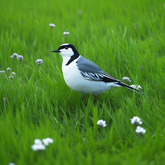 Kostenlose Foto-Nahaufnahme eines heimischen Kanarienvogels auf einer grünen Wiese. Ai Generated