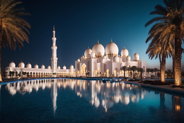 Kostenlose Fotoansicht der berühmten Abu Dhabi Sheikh Zayed Moschee in der Nacht