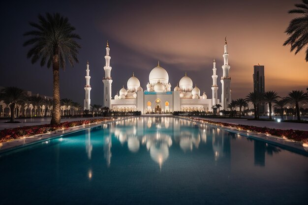 Foto kostenlose fotoansicht der berühmten abu dhabi sheikh zayed moschee in der nacht