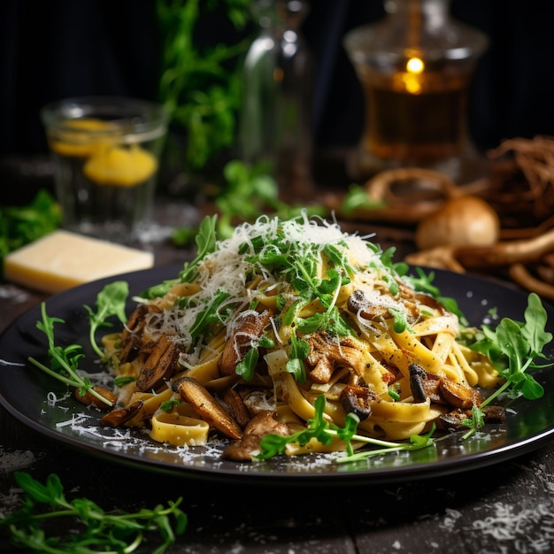 Kostenlose Fotonudeln mit Hühnchen und Pilzen