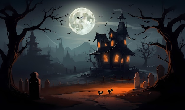 Kostenlose Hallowen-Hintergrundillustration für Poster-Banner. Generierte KI