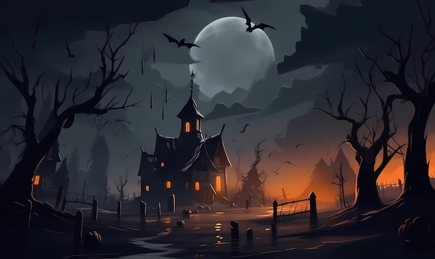 Kostenlose Hallowen-Hintergrundillustration für Poster-Banner. Generierte KI