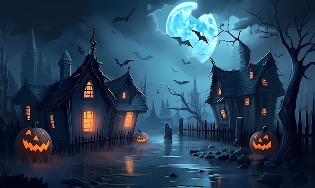 Kostenlose Hallowen-Hintergrundillustration für Poster-Banner. Generierte KI