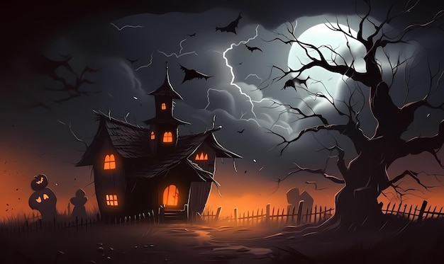 Kostenlose Hallowen-Hintergrundillustration für Poster-Banner. Generierte KI