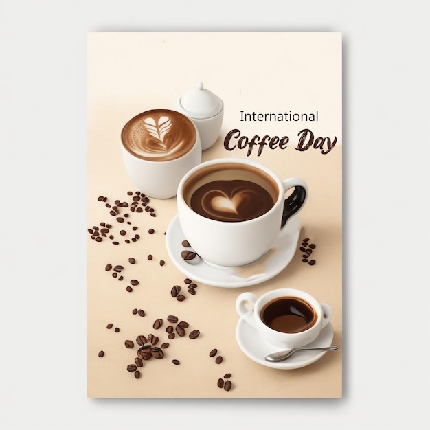 Kostenlose Postervorlage für das Konzept des Internationalen Kaffeetages im JPEG-Format
