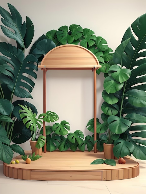 Kostenlose Produkt-Display-Mockup-Exzellenz 3D-Animationsstil Holz-Podium-Mockups Generative KI