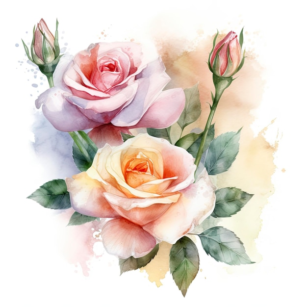 Kostenlose Rosen-Aquarell-Pastellweißhintergrund-Generierung