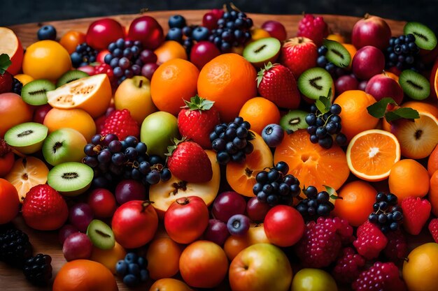 Foto kostenloser foto-fruchtsalat, der auf den boden verschüttet wurde, war ein durcheinander von lebendigen farben und texturen.