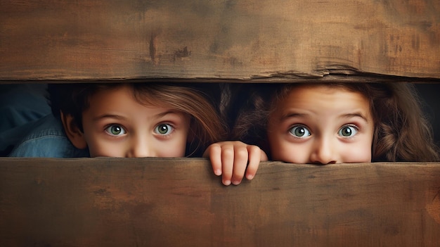 Foto kostenloses foto-banner mit überraschten kindern, die gucken