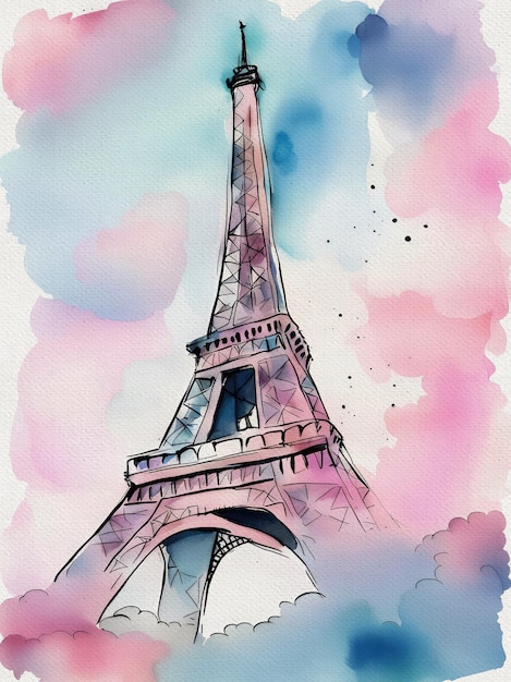 Kostenloses Foto des Aquarell-Leinwand-Kunstdrucks „Eiffelturm Paris Frankreich“.