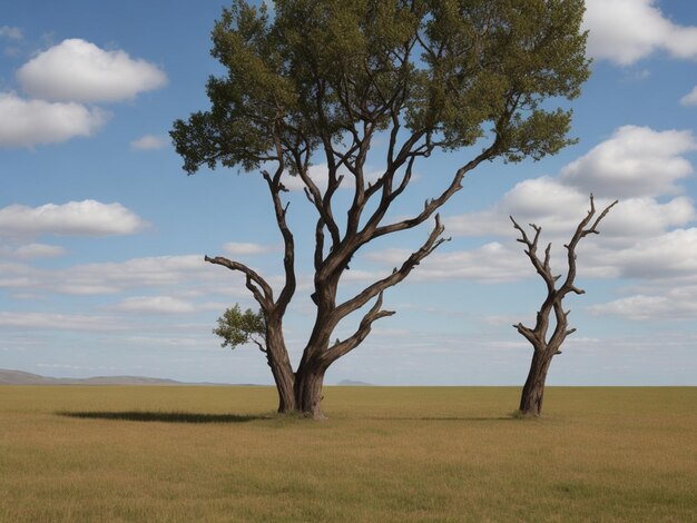 Kostenloses Foto einsamer Baum Ein einzelner einsamer Baum auf einem Feld in nebligem Feld und grauem Himmel