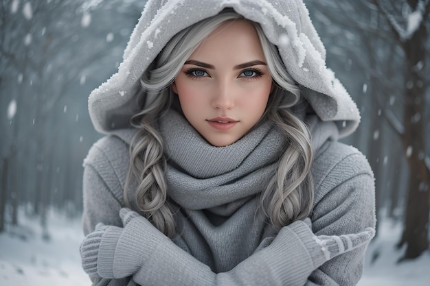 Kostenloses Foto gefrorener Frau in grauer Kleidung