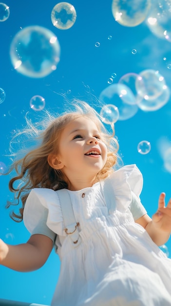 Kostenloses Foto kleines Mädchen Junge Kinder Vater und Kind blasen und spielen mit Seifenblasen