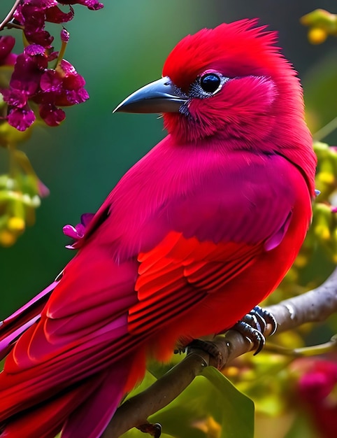 Kostenloses Foto schöner roter Kolibri auf Blume