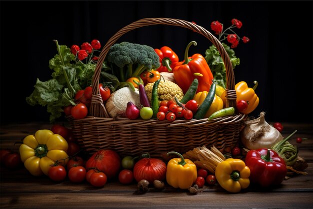 kostenloses Foto von einem schönen Korb voller Gemüse und Obst