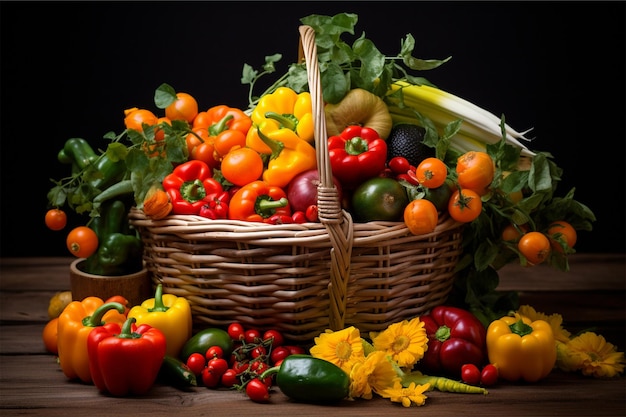 kostenloses Foto von einem schönen Korb voller Gemüse und Obst