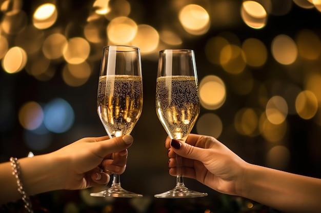 Kostenloses Foto von zwei feiernden Personen mit einem Toast mit Gläsern Champagner