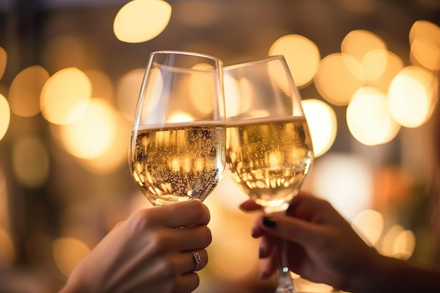 Kostenloses Foto von zwei feiernden Personen mit einem Toast mit Gläsern Champagner