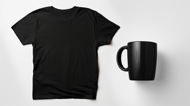 Foto kostenloses fotoset mit schwarzer t-shirt-einkaufstasche und tasse