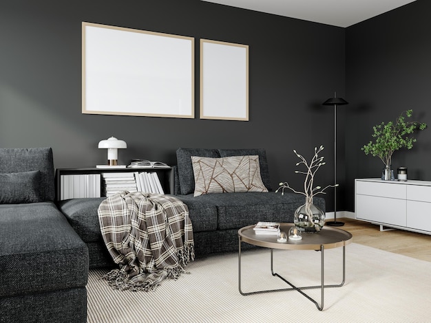 Foto kostenloses png-wandpapier-mockup im wohnzimmerinterieur mit isoliersofa auf durchsichtigem hintergrund