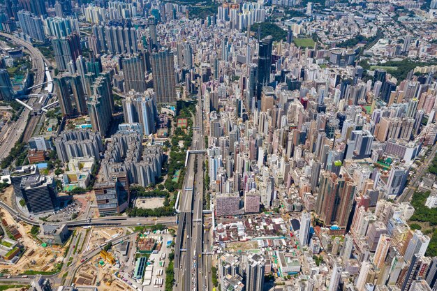 Kowloon, Hong Kong 10 de setembro de 2019: Vista aérea da cidade de Hong Kong