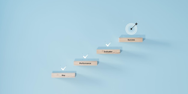 KPI Indicador clave de rendimiento Empresario que sostiene un cubo de madera con icono de KPI Análisis de negocios KPI