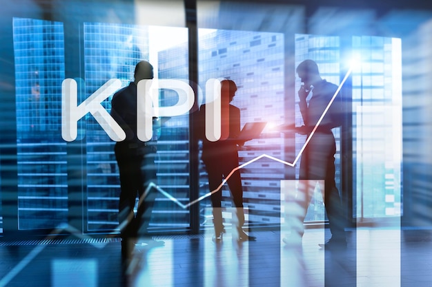 KPI Key Performance Indicator Conceito de negócios e tecnologia Mídia mista de exposição múltipla Conceito financeiro em fundo desfocado