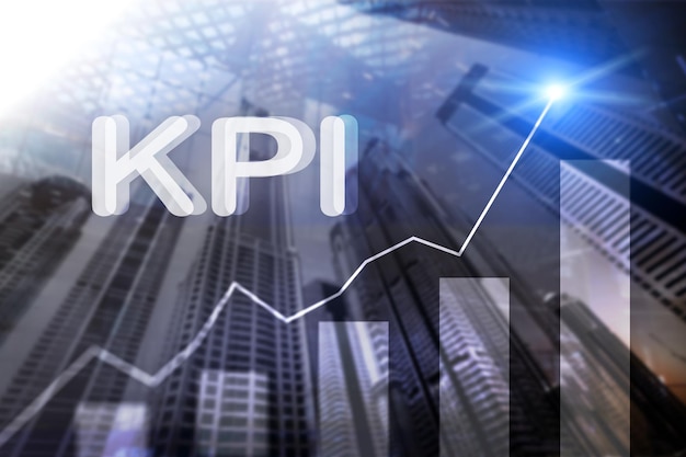 KPI Key Performance Indicator Conceito de negócios e tecnologia Mídia mista de exposição múltipla Conceito financeiro em fundo desfocado