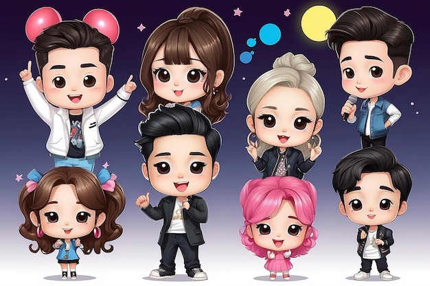 KPop Stars Personajes de dibujos animados de cantantes famosos coreanos