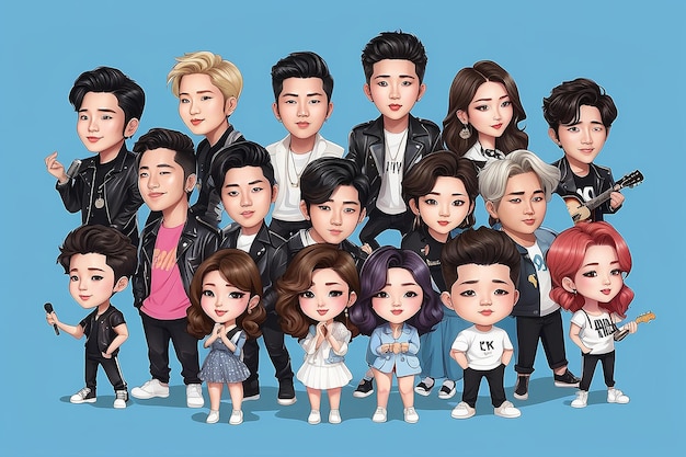 KPop Stars Personajes de dibujos animados de cantantes famosos coreanos