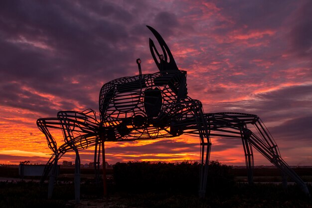 Krabbenstatue im Sonnenuntergang