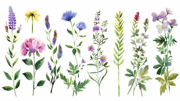 Kräuter und Blumen in Aquarell-Moderne Illustration