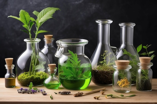 Kräutermedizin natürliche organische und wissenschaftliche Glaswaren Forschungs- und Entwicklungskonzept