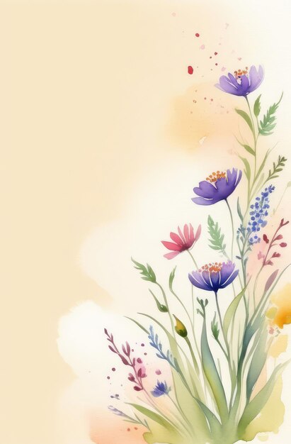 Kräuterzeichnung mit Copyspace auf beige Hintergrund Aquarell-Illustration von Kräutern und Blumen