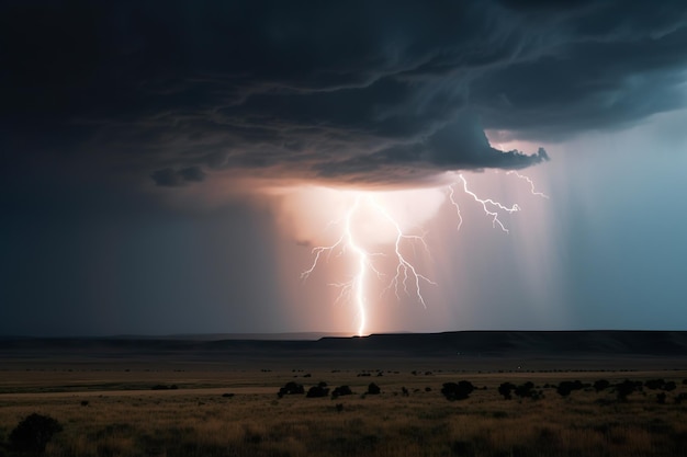 Kraft der Natur AIGenerierte Nahaufnahme von Gewitterwolken und Blitzen