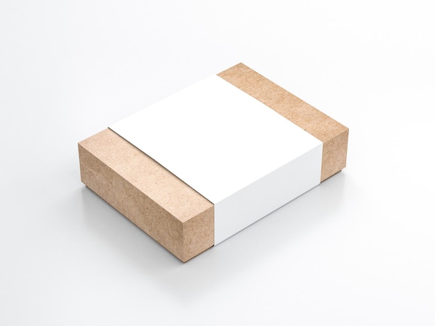 Kraftpapier Geschenkbox Mockup mit weißem Papiereinband, 3D-Rendering
