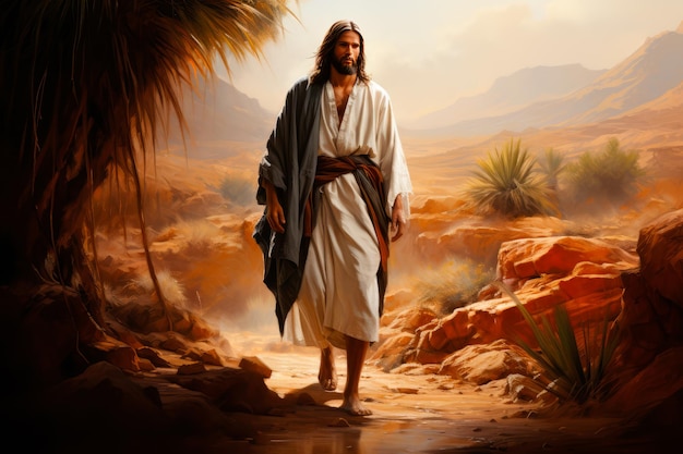 kraftvolle Darstellung von Jesus Christus, seine Aura ist eine Mischung aus Mitgefühl und Göttlichkeit