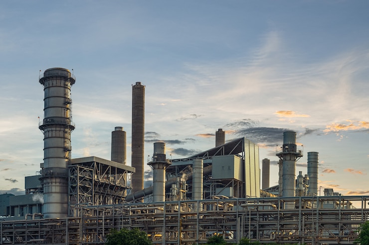 Foto kraftwerk für industrie in der dämmerung