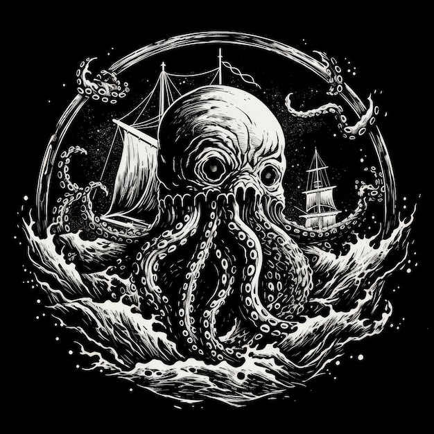 Kraken Logo schwarz-weiß KI-generiertes Bild