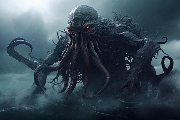 Kraken sinistro surgindo das profundezas de uma tempestade 00563 02