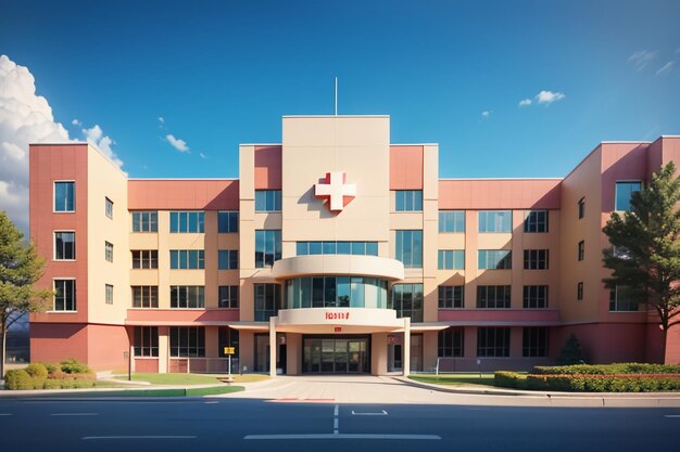 Foto krankenhausgebäude, rotes kreuz, medizinische einrichtung, gesundheitsbehandlung, krankheitshintergrund