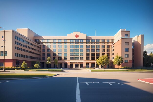 Foto krankenhausgebäude, rotes kreuz, medizinische einrichtung, gesundheitsbehandlung, krankheitshintergrund