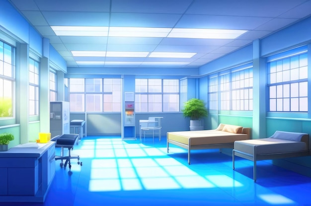 Krankenhauszimmer-Interieur im Anime-Stil