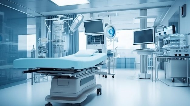 Krankenhauszimmer mit Bett und Monitoren